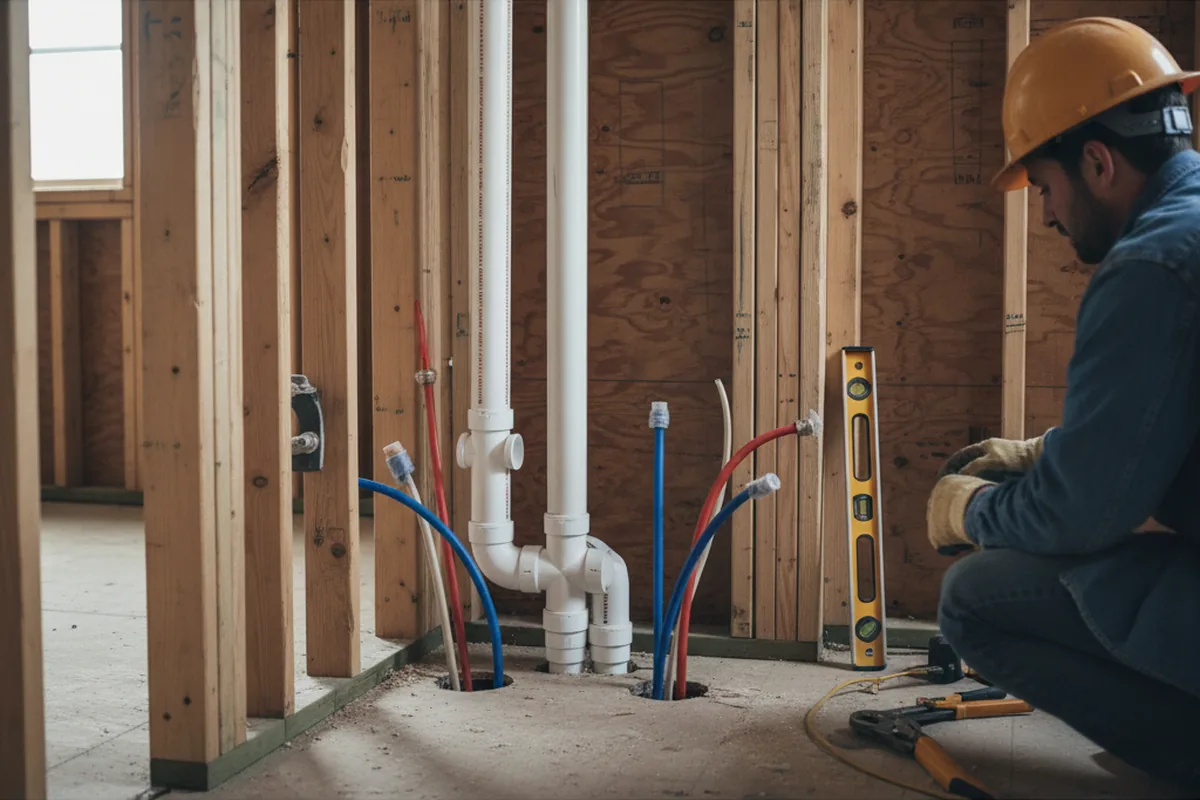 Drain and supply rough-in during Leak Detection in Sibley